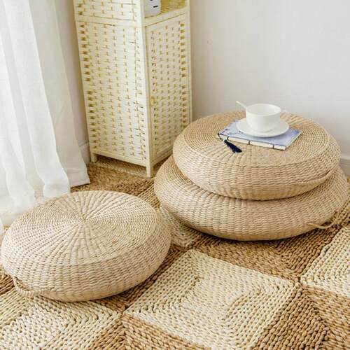 Hand Woven Round Sitting Cushion Japanese Tatami Floor
