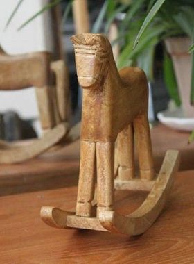 Wood Rocking Horse Figurine Animal Furnishing Articles