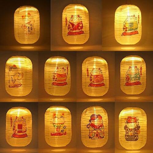10inch 25cm Solar Lantern Japanese Style Printing Lantern