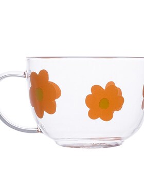 500ml Japanese Glass Milk Mug With Spoon Flower Pattern Brea