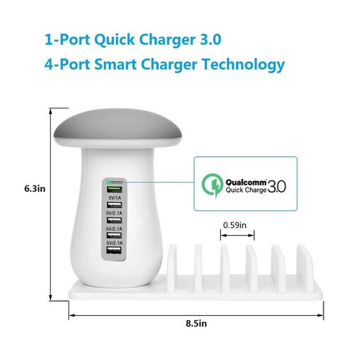 Multi 5 Port 50W USB Charger Station Hub Mushroom LED Lamp