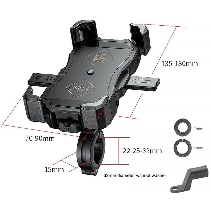 ip66 waterproof motorcycle phone holder with 15w wireless ch