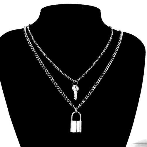 Punk Lock Chain Necklace for Women and Men Padlock Pendant N