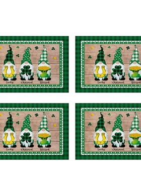 95AA 4pcs Happy Patrick's Day Placemats Gnome Clover