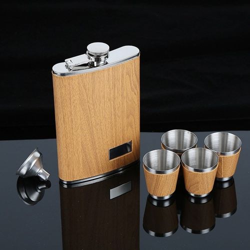 9 oz Wooden Hip Flask Set With 1 Funnel and 4 s Whiskey Wine