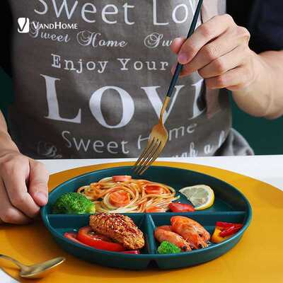 VandHome Compartment Plate For Food Round Plastic Salad Dinn