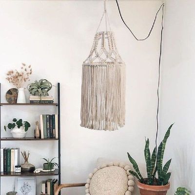 Boho Macrame Lamp Shade Hanging Pendant Handwoven Long