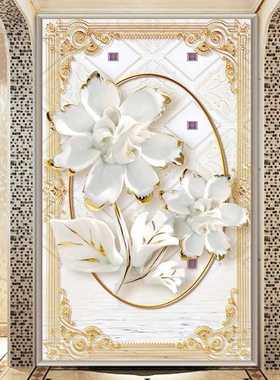 European 3D three disional relief Lily wallpaper corridor po