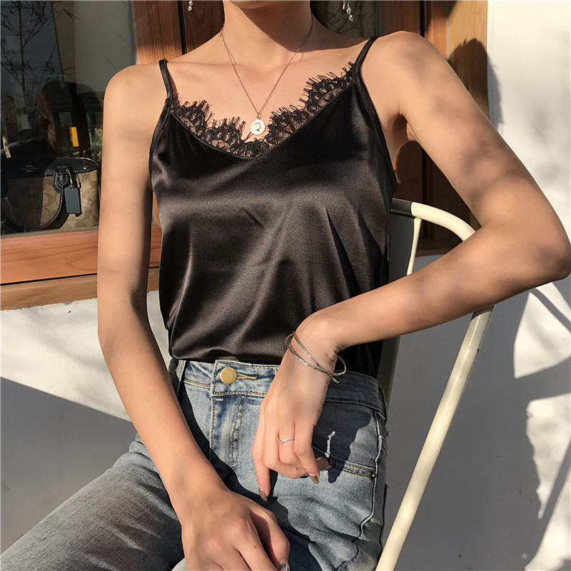 2022 Summer Satin Tank Top Women Camis Roupas Slik Summer La