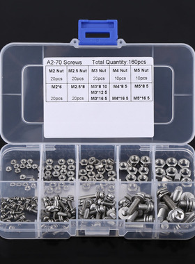 160Pcs Screw Set M2 M2.5 M3 M4 M5 Stainless Steel SS304 Pan