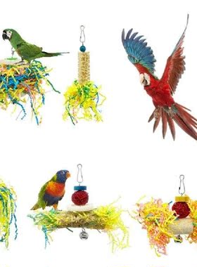 5pcs Wooden Rattan Bird Parrot Shredding Toys Hanging