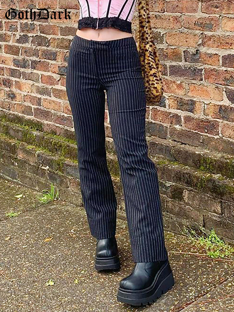 goth dark y2k e-girl striped print gothic suit pants black s
