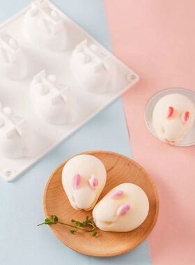 6 Cavity Rabbits Cake Mold Soft Reusable Silicone 3D DIY