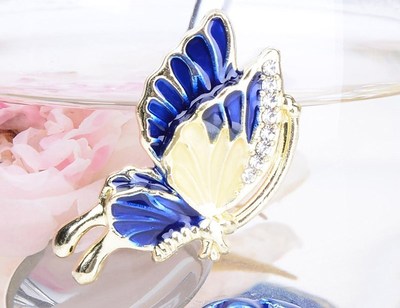 Creative Blue Rose Enamel Crystal Tea Cup Coffee Mug Butterf