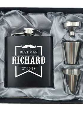 1 Set Personalized Engraved 6oz Black Stainless Steel Hip Fl