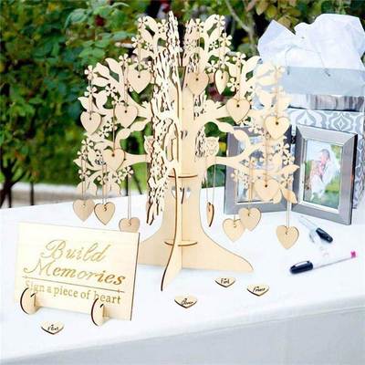 Wedding Guest Book Wishing Tree Wooden Hearts Tags Pendant D