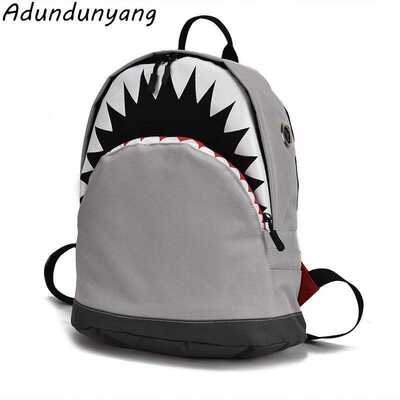 Cool Book Bag Big Shark Cartoon Backpack Black Bookbags Fas