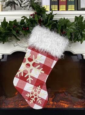 Christmas Stocking Snowflake Plaid Socks Kids Candy Bag hang