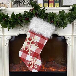 Christmas Stocking Snowflake Plaid Socks Kids Candy Bag hang