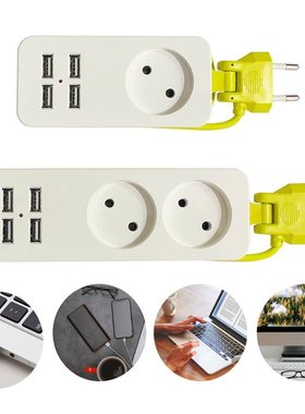 EU Plug Power Strip Wall Multiple Socket Portable 4 USB Port
