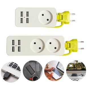 EU Plug Power Strip Wall Multiple Socket Portable 4 USB Port