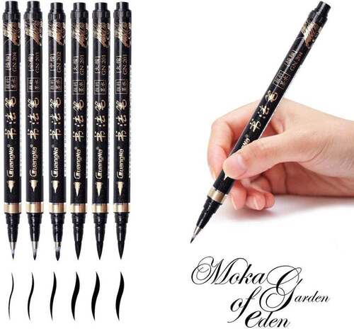 Calligraphy Pen - Reastar 6 Pcs Black Brush Marker Pen Hand