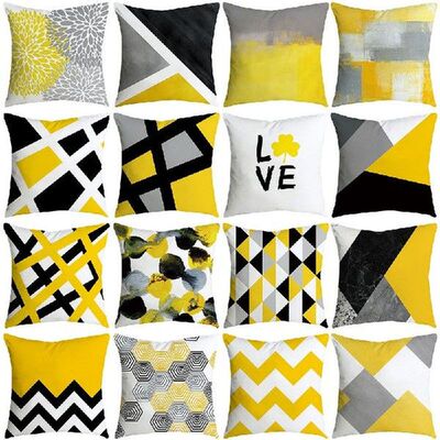 4pcs Yellow Home Decor Pillow Case Geometry Leaf Pattern