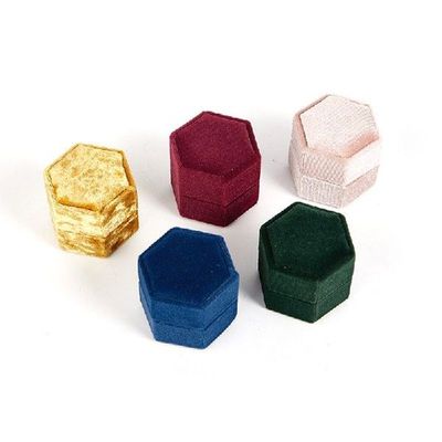 Hexagon Velvet Jewelry Box Double Ring Storage Wedding Ring