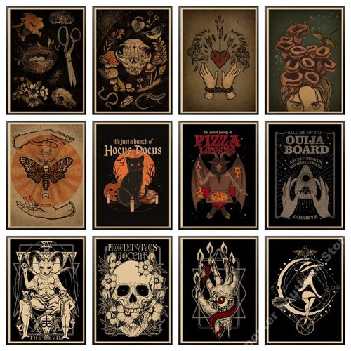 Vintage Witch European Alchemy Wall Art Kraft Paper  Posters