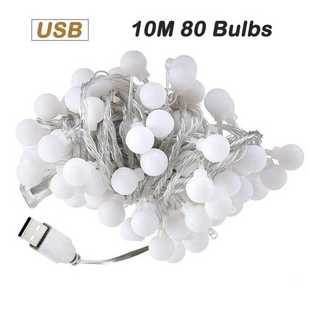 10M LED Light Strips USB 80 Round Bulbs Warm Lighting Romant