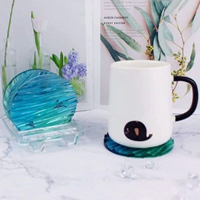 Crystal Epoxy Mold Wave Diamond Bottom Round Coaster