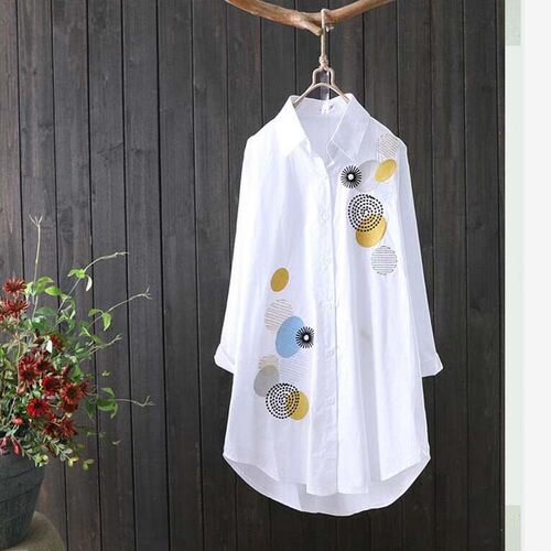 New Women White Shirt 100% cotton Casual Wear Button Up Turn