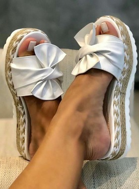 Women Slippers Hemp Rope Platforms Thick Bottom Sandals and