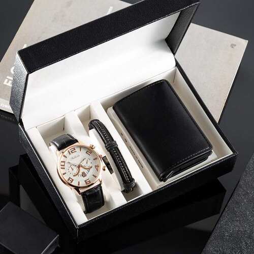 Men's luxury watch gift box 3-piece set for birthday