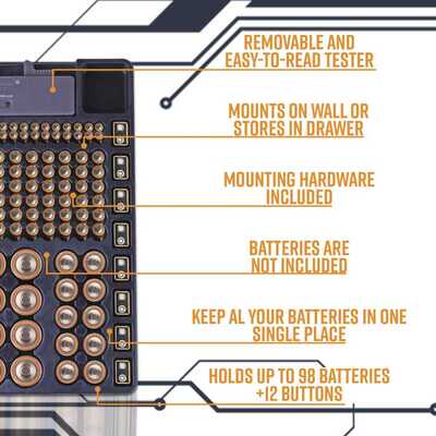 HFES Battery Storage Organizer Holder w/Tester Battery Caddy