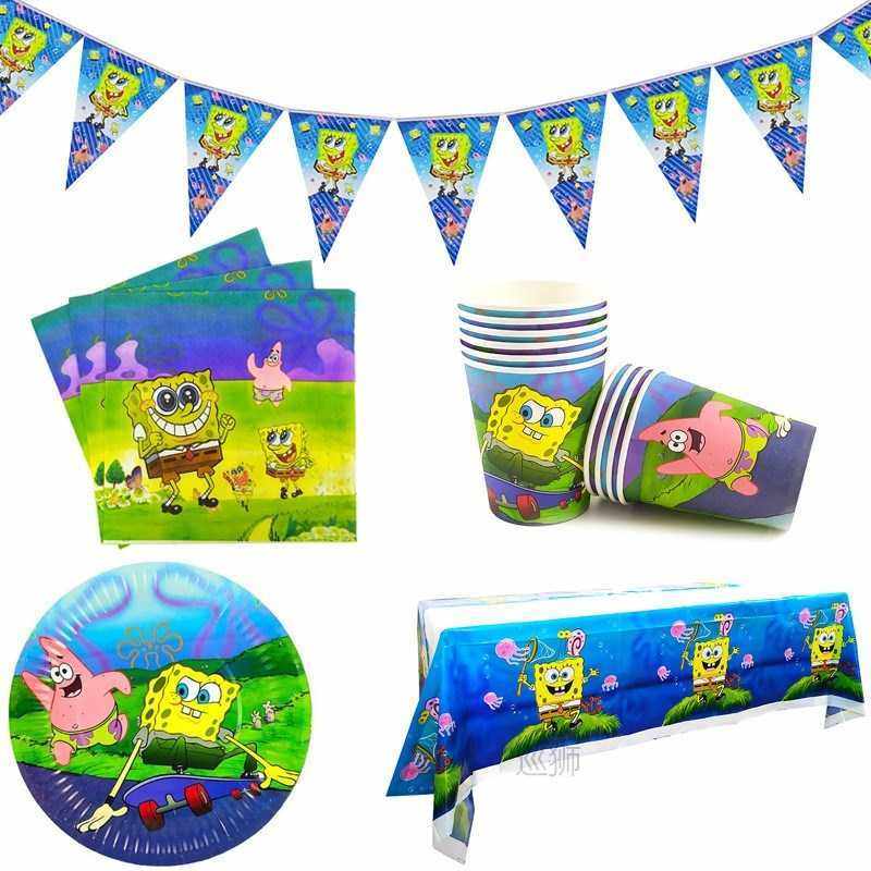 51pcs/lot cute cartoon tablecloth flags birthday party table