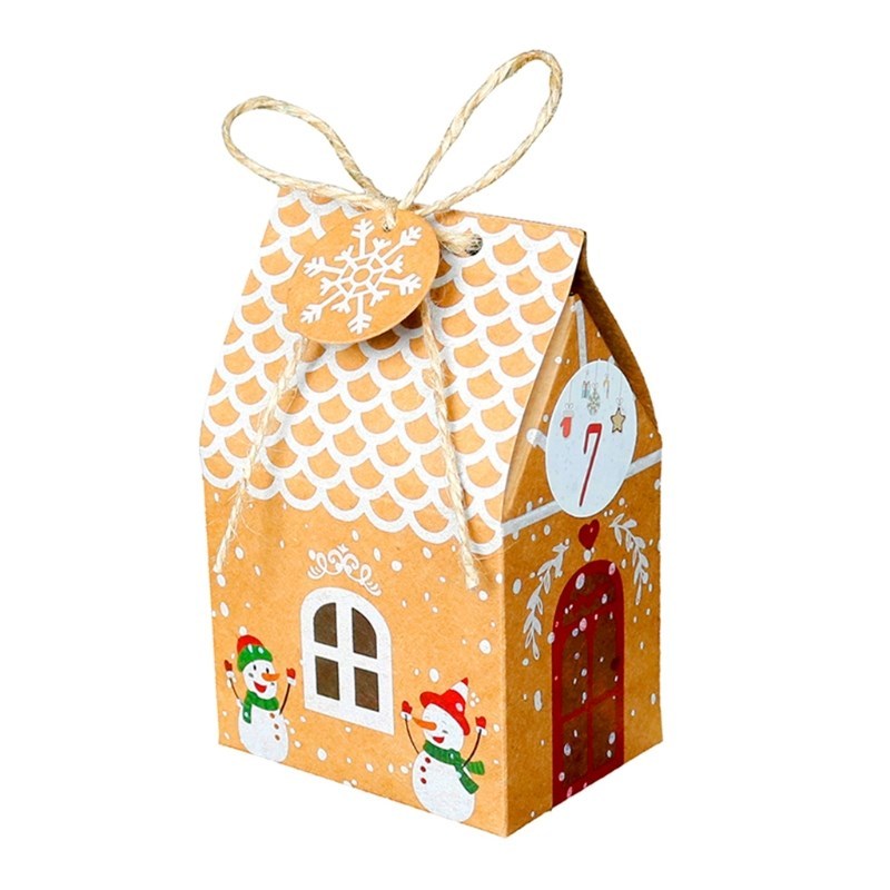 24 Sets Christmas House Gift Box Kraft Paper Cookies Candy B