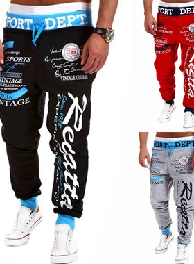 Men Male Letter Printed Sports Trousers Elasticated Joggers