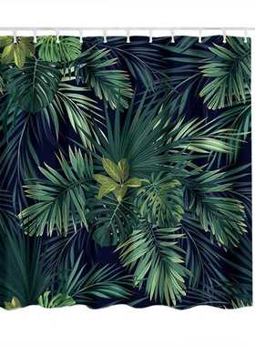 Shower Curtain Green-Leaves Bearoom Plant-Pattern Polyester