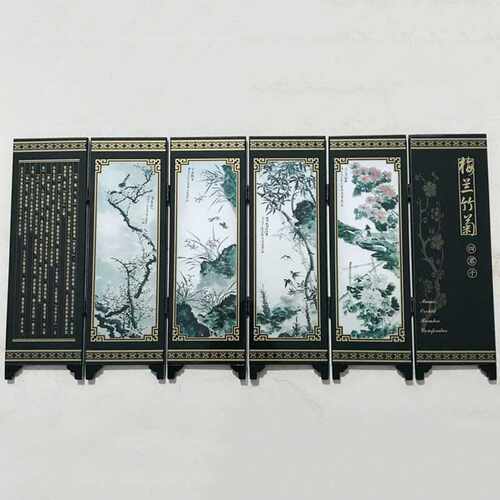 6-Panel Flower Bamboo Screen Room Divider Wood Folding Parti