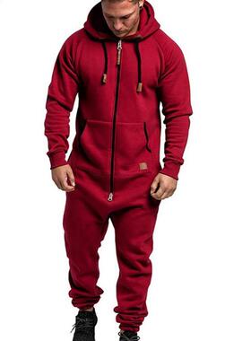 2022 Mens One-piece Garment Pajama Men Solid Splicing Jumpsu