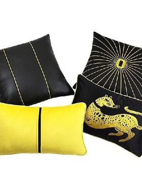 Luxury Golden leopard embroidered black cushion cover