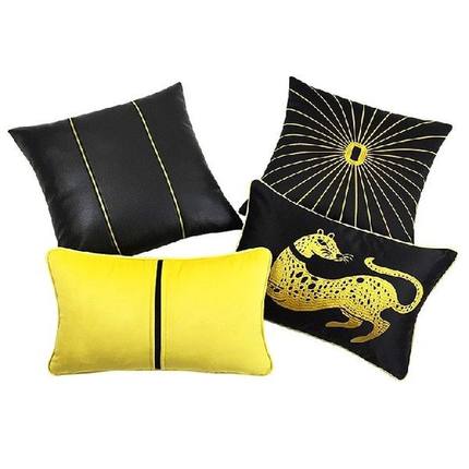 Luxury Golden leopard embroidered black cushion cover