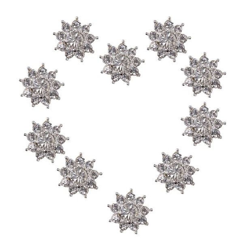 10pcs Crystal Diamante Flower Buttons Sewing Craft Flatback