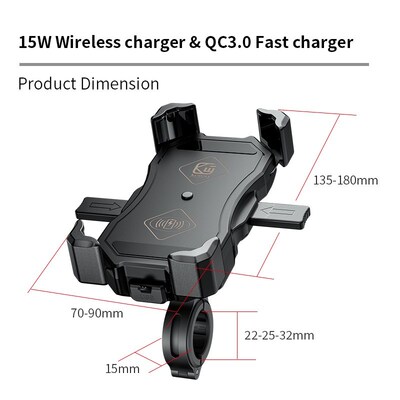 Motorcycle Phone Holder 15W Wireless Smart Charger QC3.0 Wir