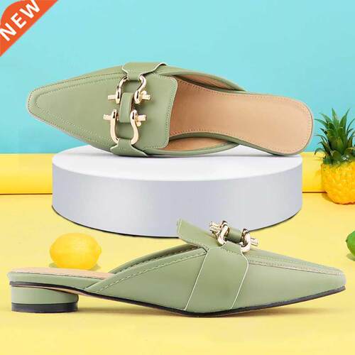 Women Flat Shoes 2022 Spring Autumn Metal Decoration Mules S