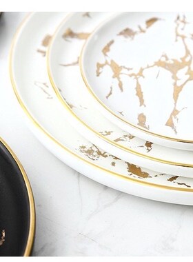 Nordic Salad Plate Golden Inlay Dinner Dish Marble Pattern S