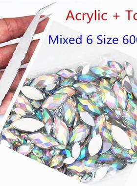 Mix 6 Size 600pcs Acrylic Rhinestones Eye Shape Crystal AB F