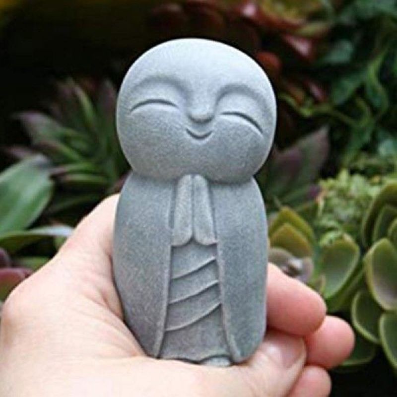 Statue Decorative Durable Resin Grey Little Jizo Buddha图片