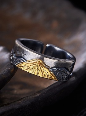 新品【日照金山】手工戒指男士镶